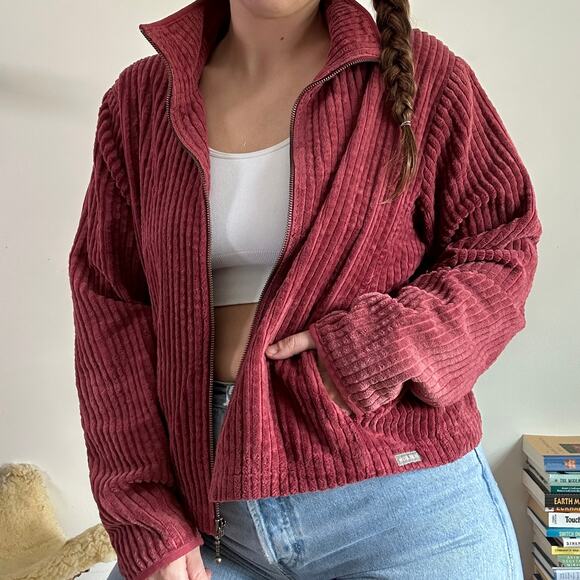 Vintage Woolrich YKK Zipper Maroon Ribbed Zip Up Bomber Jacket L - Picture 1 of 13
